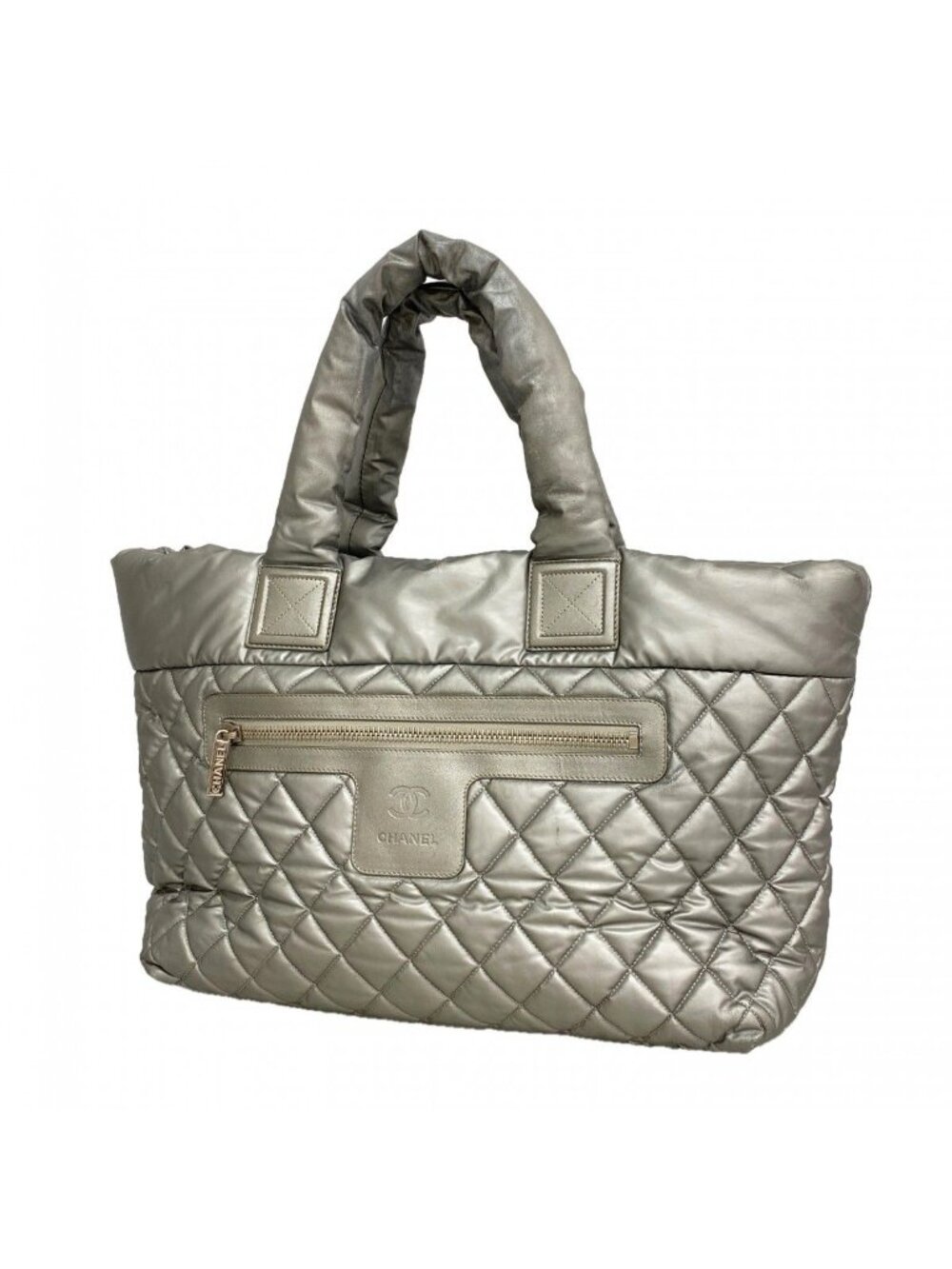 Chanel Tote Nylon Gray Silver